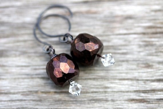 Cinnamon Glass Sterling Silver Brass Earrings - "Gingerbread Dreams"