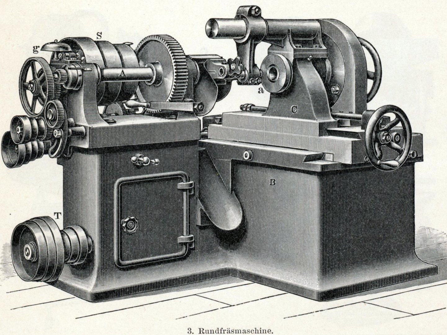 1895 German Antique Engraving of Milling Machines