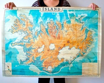 Map of Iceland 38,5" x 27" ( 98,5 x 69,5 cm) Print , Historical map of Iceland, Island, Islandia