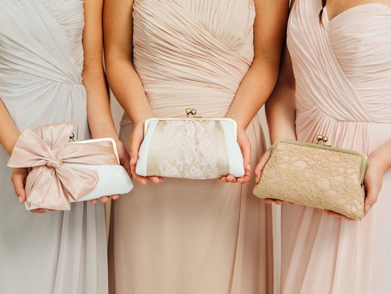 Bridesmaids Clutch | Personalized Gift for your Bridesmaids | Lace Clutch [Set of 3 Clutches: Various Designs]