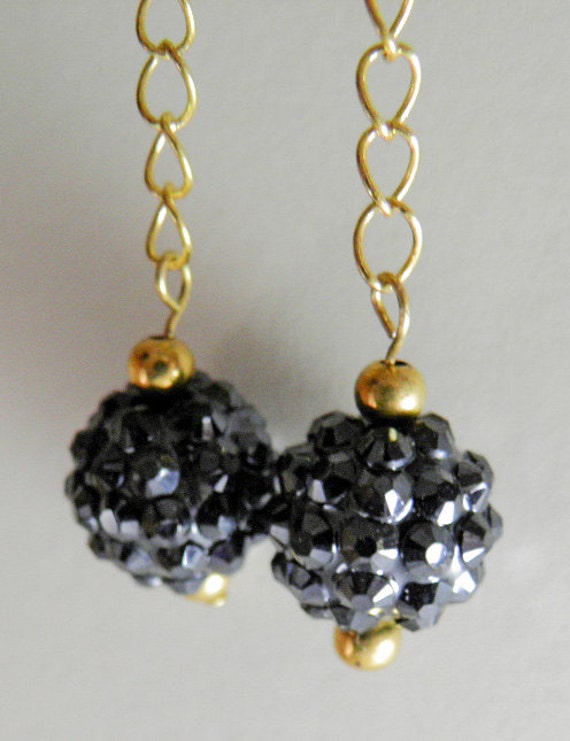 Charcoal Black Disco Ball Dangle Earrings by DeevineDeesigns
