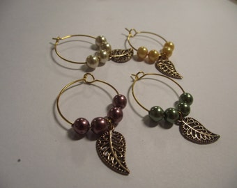 Gold tone Leaf Wine Charms Set of 4