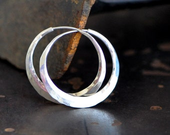 sterling silver hoop earrings, round loops, planishing smooth or your choice of texture, finish, and size, endless style hoop, eco friendly