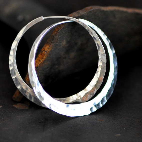 1 12 Inch Hammered Sterling Silver Hoop Earrings Extra Wide 5134