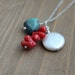 Summer Dreams Turquoise, Red Coral and White Coin Pearl Necklace, Sterling Silver, Nautical Beach Necklace