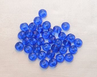 18 Vintage Czech Blue Glass Rondelles 6mm