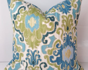 Decorative Throw Pillow Cover Ikat Blue Green Pillow Accent Cushion