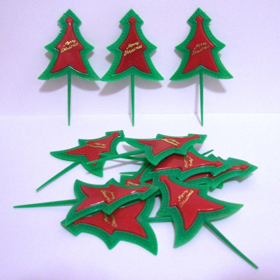 vintage Retro cupcake Trees Picks Hard to Christmas Cupcake  12 picks find christmas