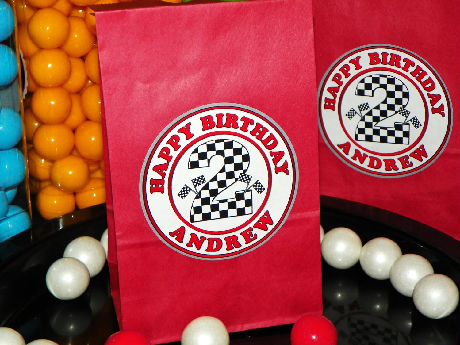 Custom Race Car Goody Bags w/Sticker Seals Included. Checkered