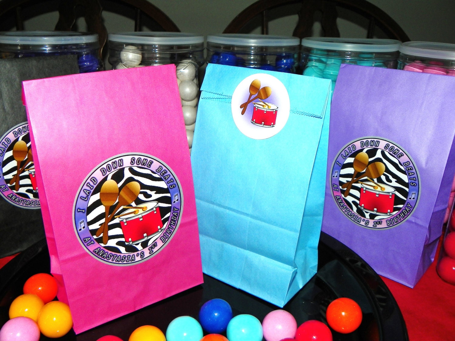 Custom Drum and Maracas Music Goody Bags. Rock Star Birthday