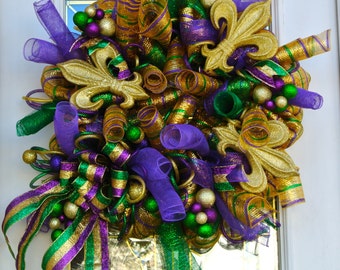 Mardi Gras Wreath with 3 Gold Flur De LIs,Mardi Gras Wreath,Mardi Gras ...