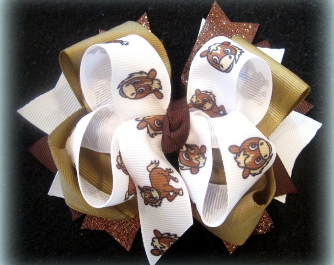 Pony Hairbow, Horse Bow, Girls Hairbows, Stacked Bows, Giddy Up Bow, Brown Bows, Boutique Hairbow, Equestrian Hairbow, Big hairbows, Large