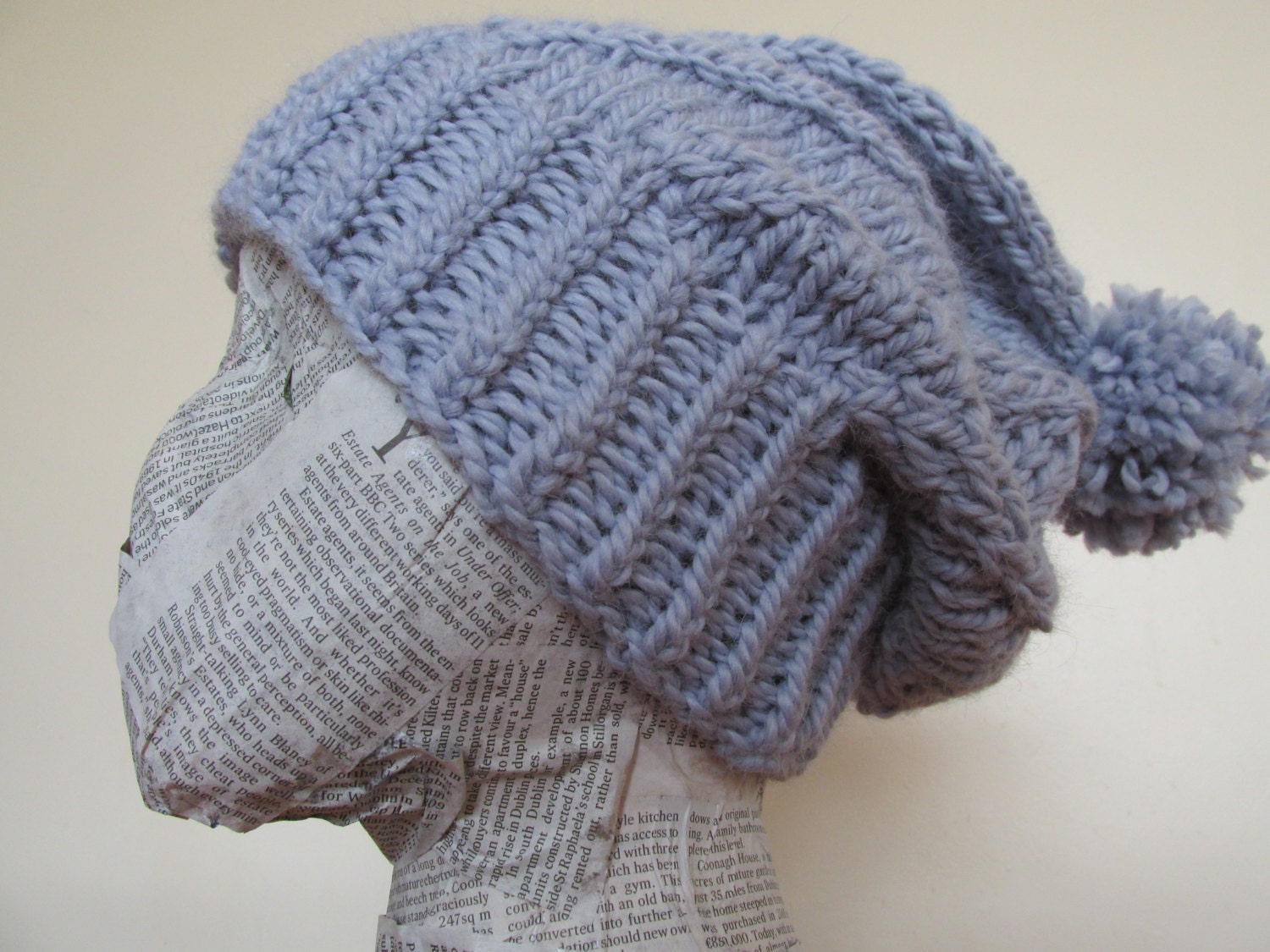 pom hat your design pom own on Etsy Hazeldonnelly Baby by Handknit Slouchy Blue Hat Chunky