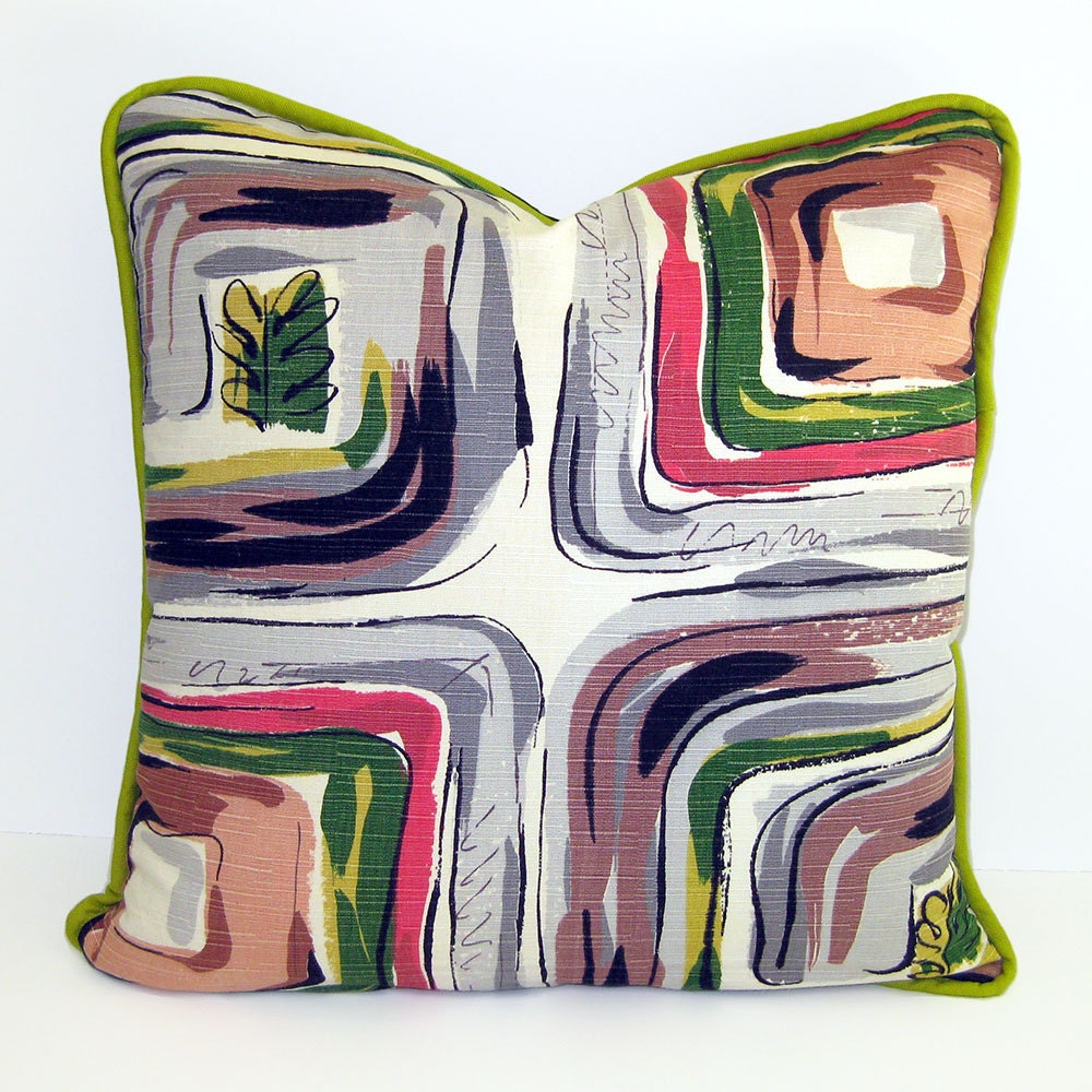 Mid Century Modern Vintage Fabric Throw Pillow with by pillocraft