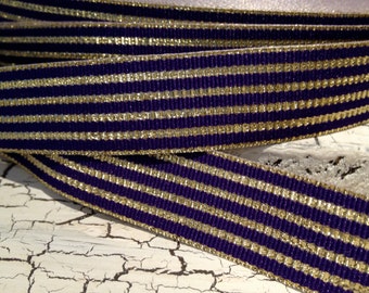 3 yards 7/8" Metallic Gold and PURPLE LSU Stripe Grosgrain Ribbon