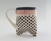 Tri-foot Coffee Mug in Black and red Polka Dots - approx 12 oz (think Starbucks Tall size) Tri-foot Coffee Mug in Black and red Polka Dots - approx 12 oz (think Starbucks Tall size)