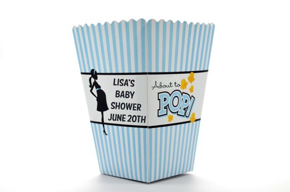 Baby Blue About To Pop - Personalized Baby Shower Popcorn Boxes (Set of 10) Il_570xn
