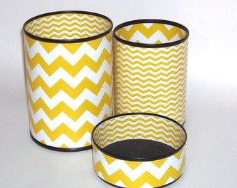 Goldenrod and White Chevron Desk Accessories - Pencil Holder - Pencil Cup - Pencil Can - Storage and Organization - Office Decor - 626