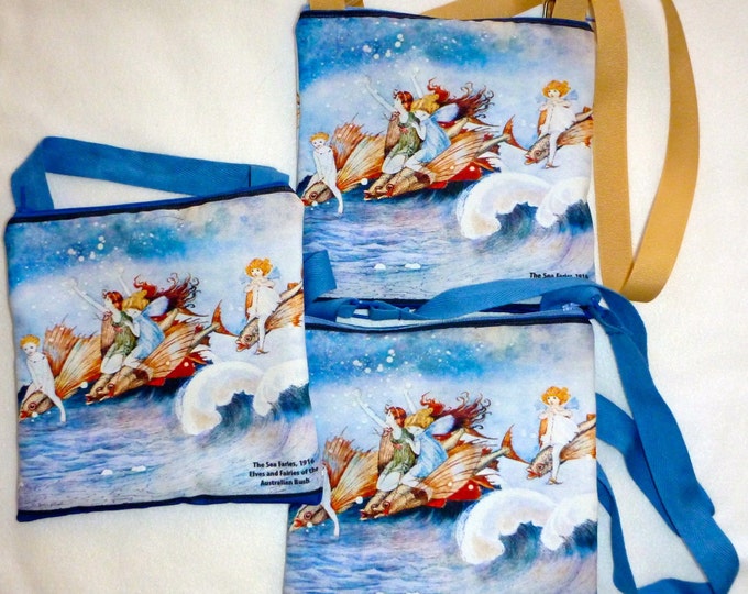 Cute Sea Fairies, 1916, Purse2/tote - Eco Canvas cross body bag/purse hipster made to order