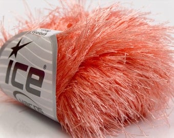 Extra Long Eyelash Yarn Light Salmon Pink Ice 13275 Long Eyelash 38yds per 50gr skein Pale Coral Fun Fur for Shawls, Scarves, Fiber Jewelry
