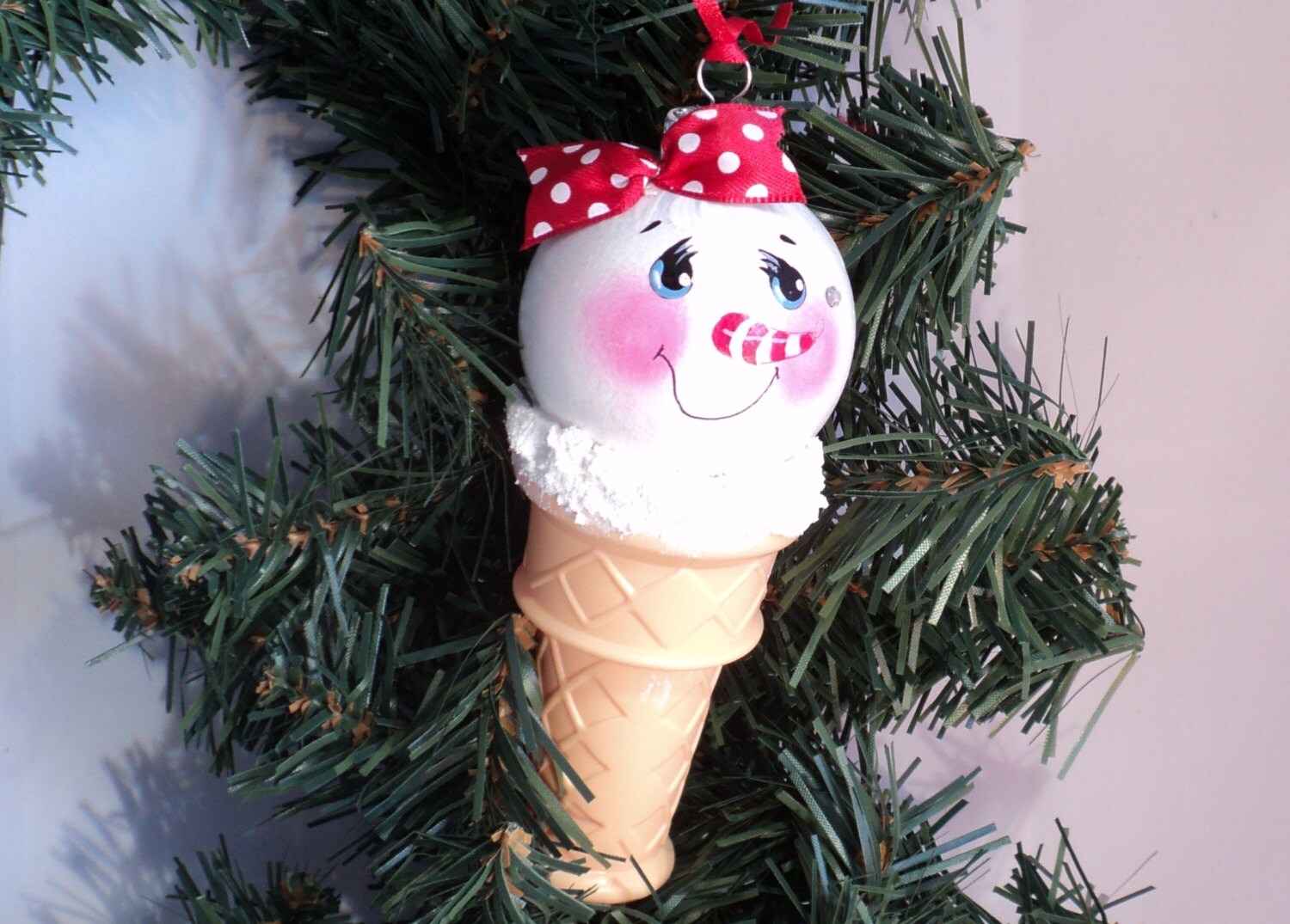 Christmas Ornament Ice Cream Cone Snowman with by BrushedByAnAngel