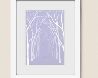 Forest Tree Wall Art Print 5 x 7, Lavendar Home Decor, Living Room Bathroom Wall Decor (112)