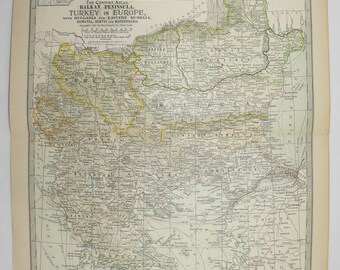 Vintage Map of Balkan Peninsula, Turkey Map Greece 1902 Antique Map, Office Decor Gift for Coworker, Genealogy Gift for Parents