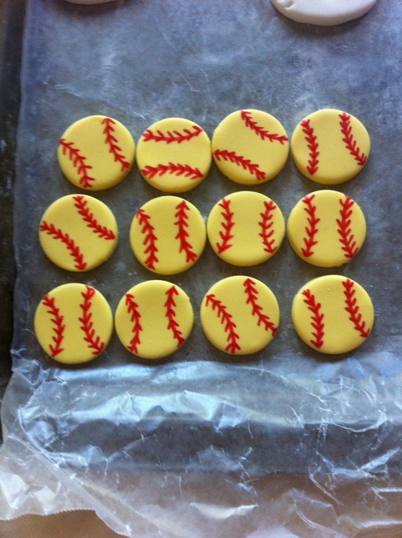 Items similar to 48 Softball Fondant cupcake toppers! on Etsy