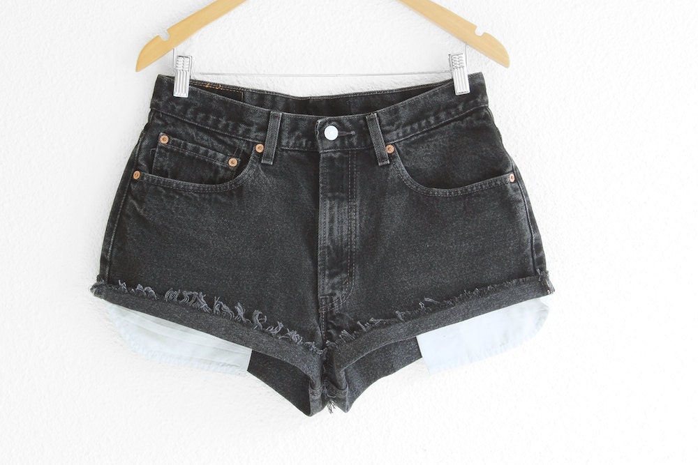 High waisted black denim shorts levis Clearance