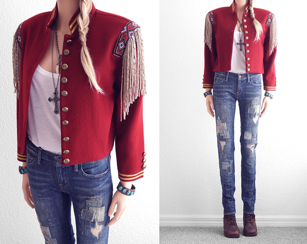 Military Jacket Leather Fringe Jacket Band Jacket Steampunk