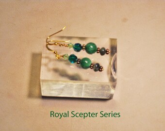 2014 Royal Scepter Series: Jade beads, crystal beads, and fancy jasper rondelle beads earrings