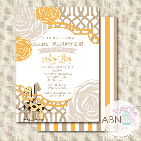 Giraffe Baby Shower Invitation - Orange and Browns - Gender Neutral - Giraffe Baby Shower Theme - DIY PRINTABLE Il_570xn
