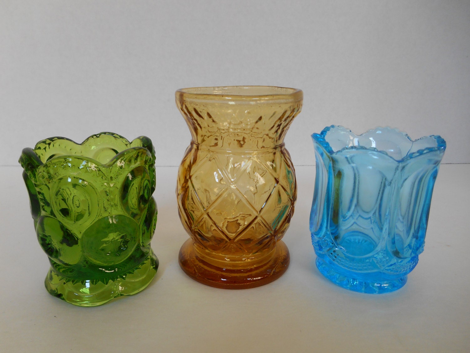 Vintage Mini Colored Glass Vases Set Of 3 Blue By Redrubyretro
