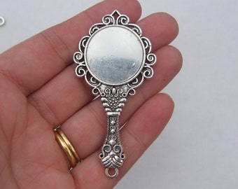 1 Huge mirror pendant antique silver tone P292