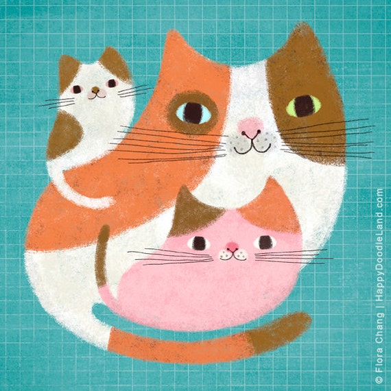Cat Family - 8 x 8 Art Print