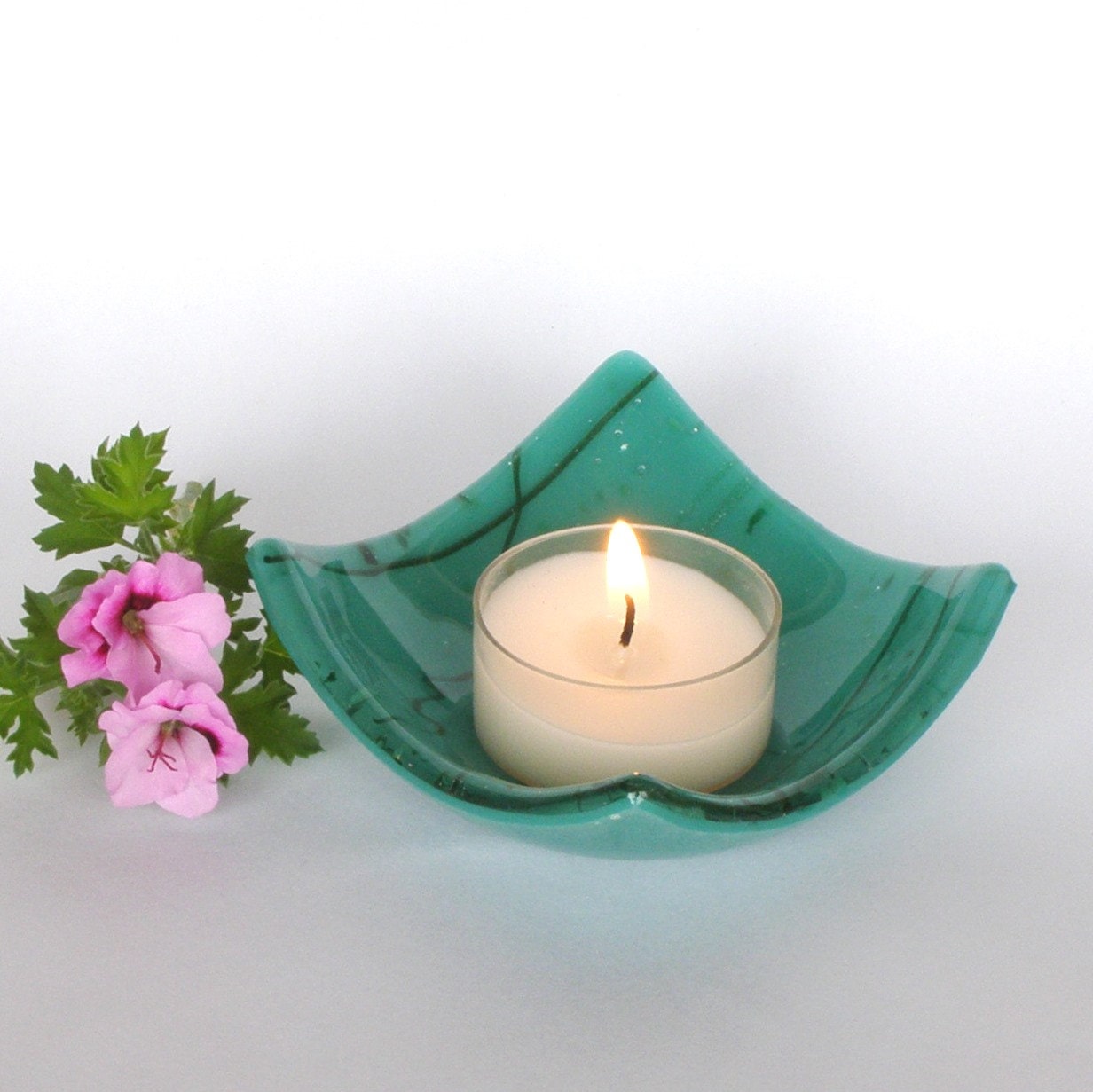 Candle Holder Fused Glass Tea or Votive by GreenhouseGlassworks