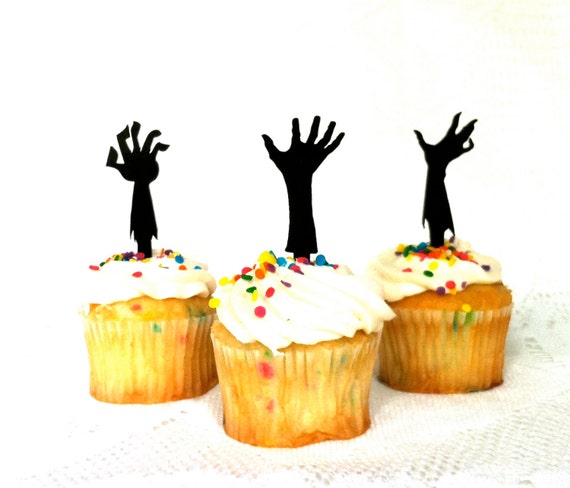 Zombie Apocalypse Cupcake Toppers Set of 3 Halloween Cupcake Topper Zombie Cupcake Toppers Silhouette Zombies Cake Toppers Zombie Party