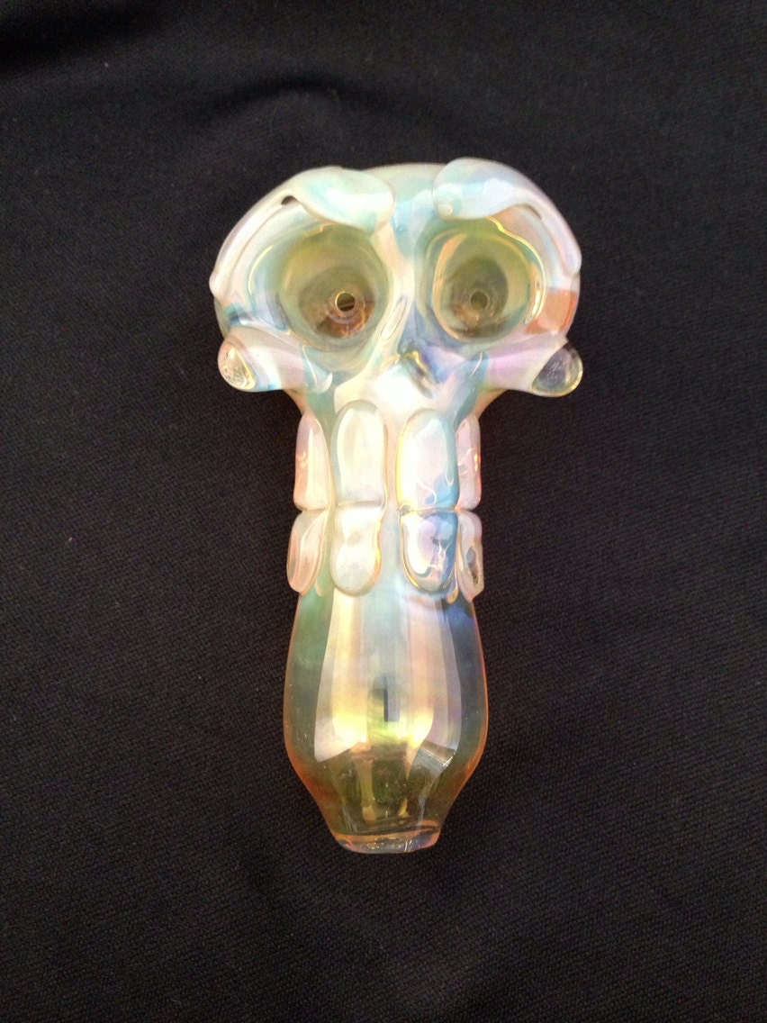 Silver Skull Hand Blown Glass Pipe