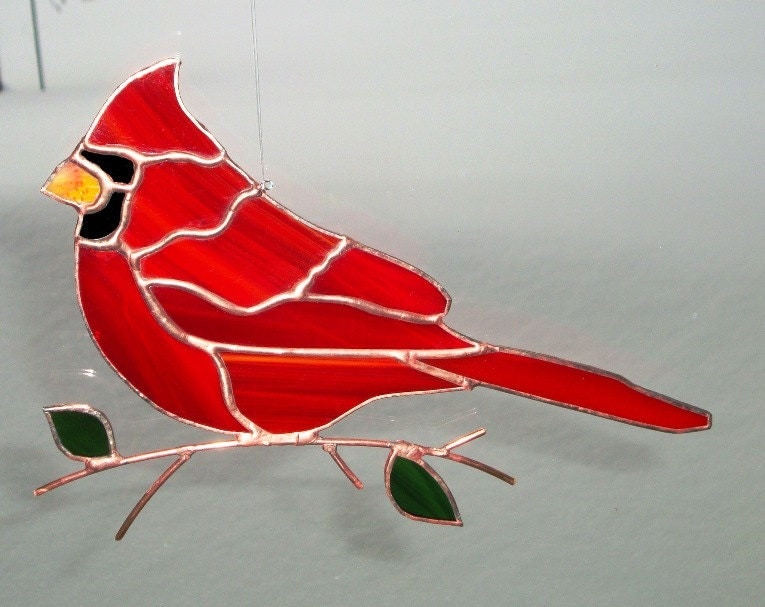 Cardinal Stained Glass Bird Suncatcher Large 1224