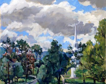 Summer Clouds, Williams College Oil Painting. Realist Oil on Canvas, 20x16 Plein Air Impressionist Landscape, Signed Original Fine Art