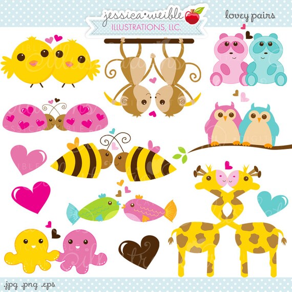 Lovey Pairs Cute Digital Clipart Commercial by JWIllustrations