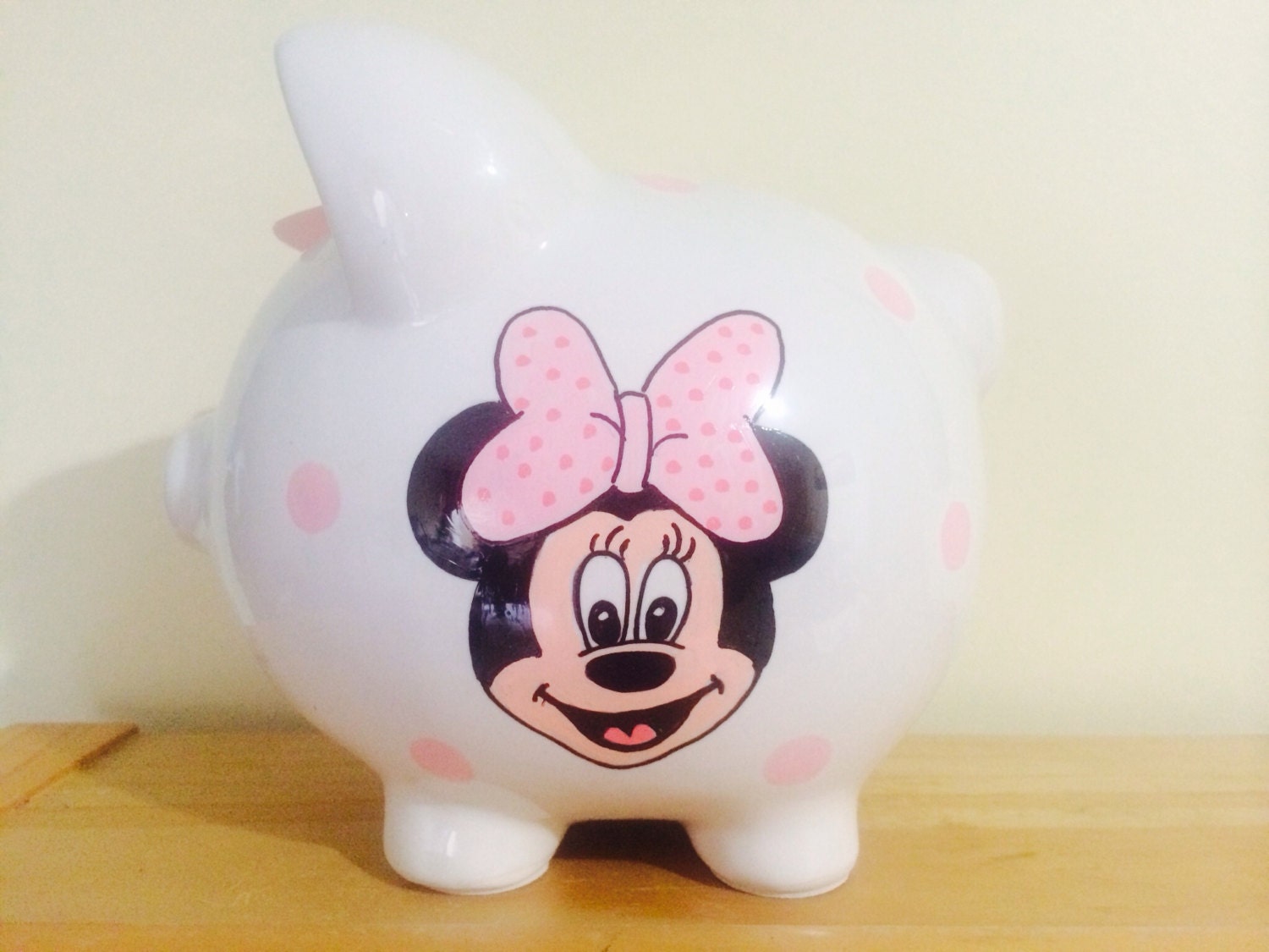 Personalized Large Piggy Bank Disney Minnie Mouse Polka