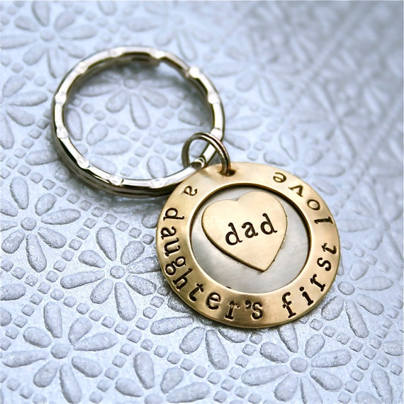 A daughter's first love - Father's Day - Dad - hand forged and hand stamped keychain/keyring