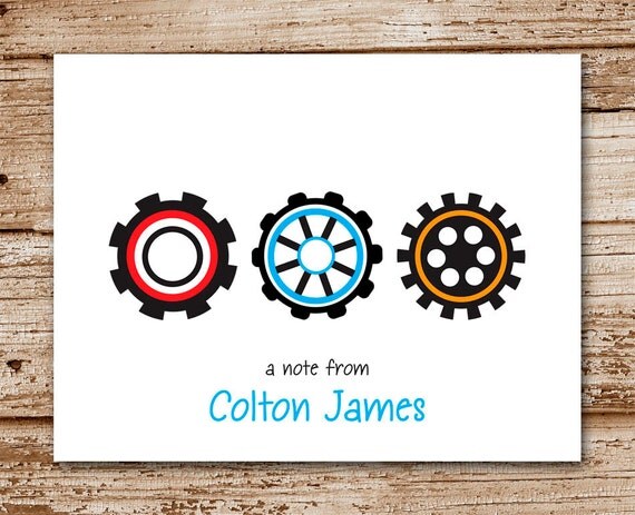 Set of 8 Gears Note Cards, Notecards | Personalized Stationery | Thank You | Robot Gears, Machine Gears, Boys Il_570xn