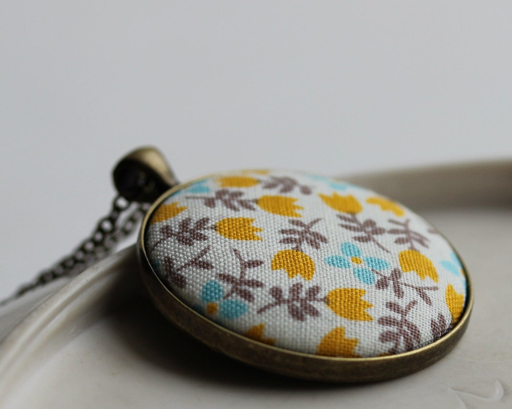 Floral Jewelry Boho Necklace Mustard Yellow Flower by TheWhirlwind