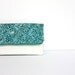 Fold Over Clutch, Foldover Clutch, Teal Green and White Evening Clutch, Folded Handbag