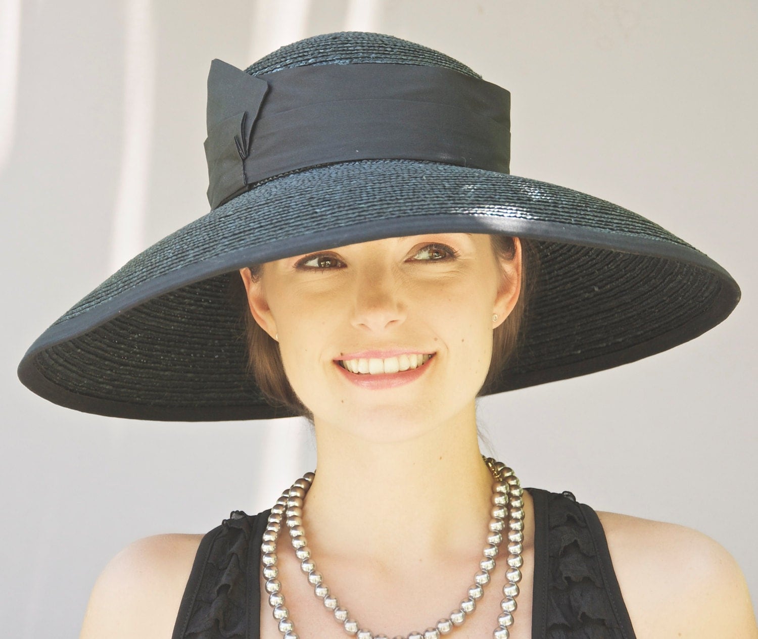 Black Wide Brim Hat. Audrey Hat. Kentucky Derby Hat. Formal Hat. Church