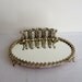 Small Vanity Mirror with Lipstick Holders - Gold Filigree Mirrored Tray