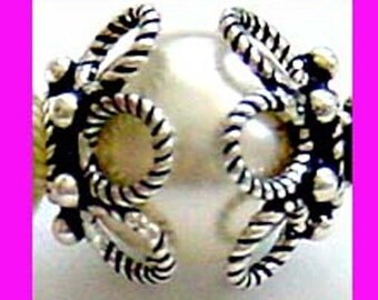 8pcs 925 Bali oxidized Sterling silver Bead caps Beadcap 12mm x 5mm with twisted wire C29