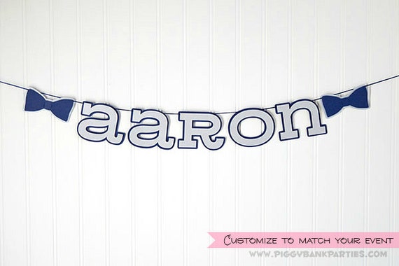 Name Banner : Single Word Garland // Birthday Sign // Photo Prop // Party Decoration // Bow Tie // Little Man Party // CUSTOMIZE Your BANNER Il_570xn